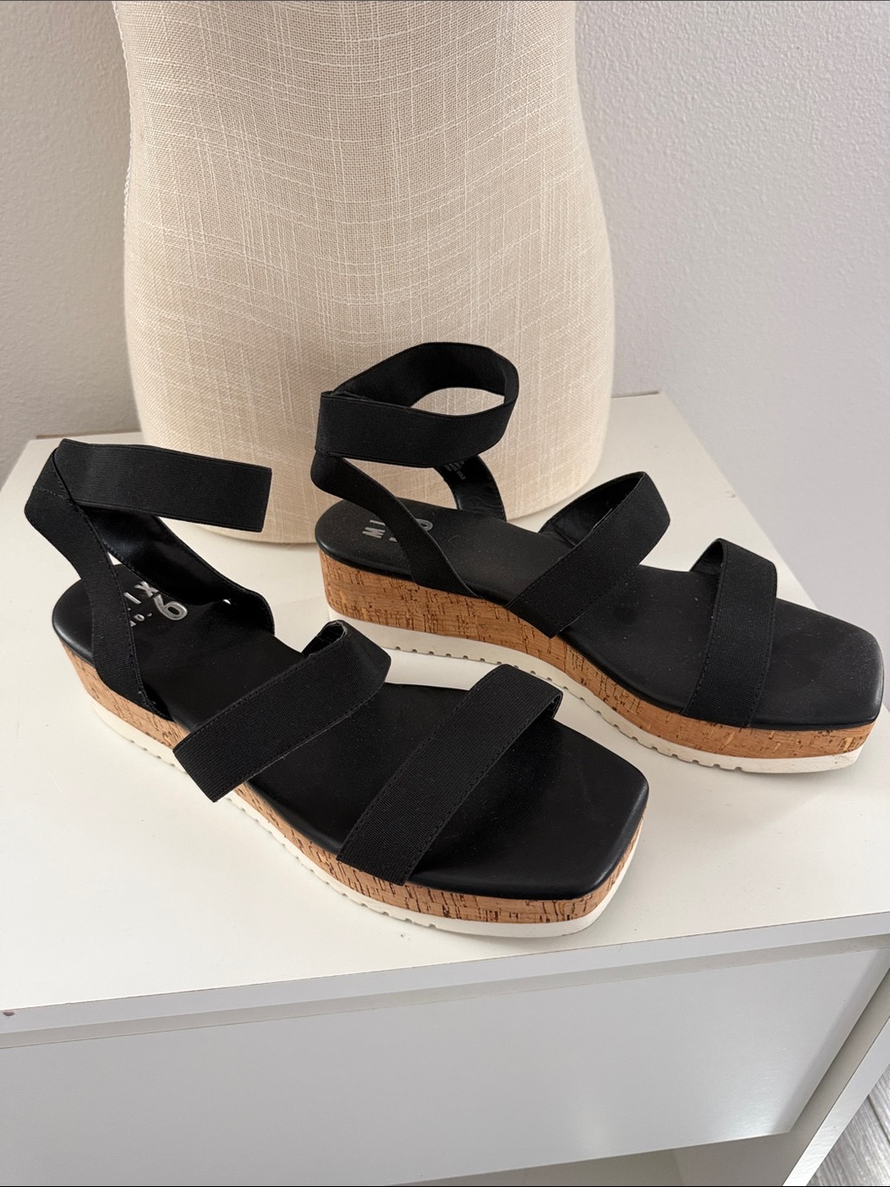 Mix No. 6 Black Cork Platform Ankle-Strap Sandals